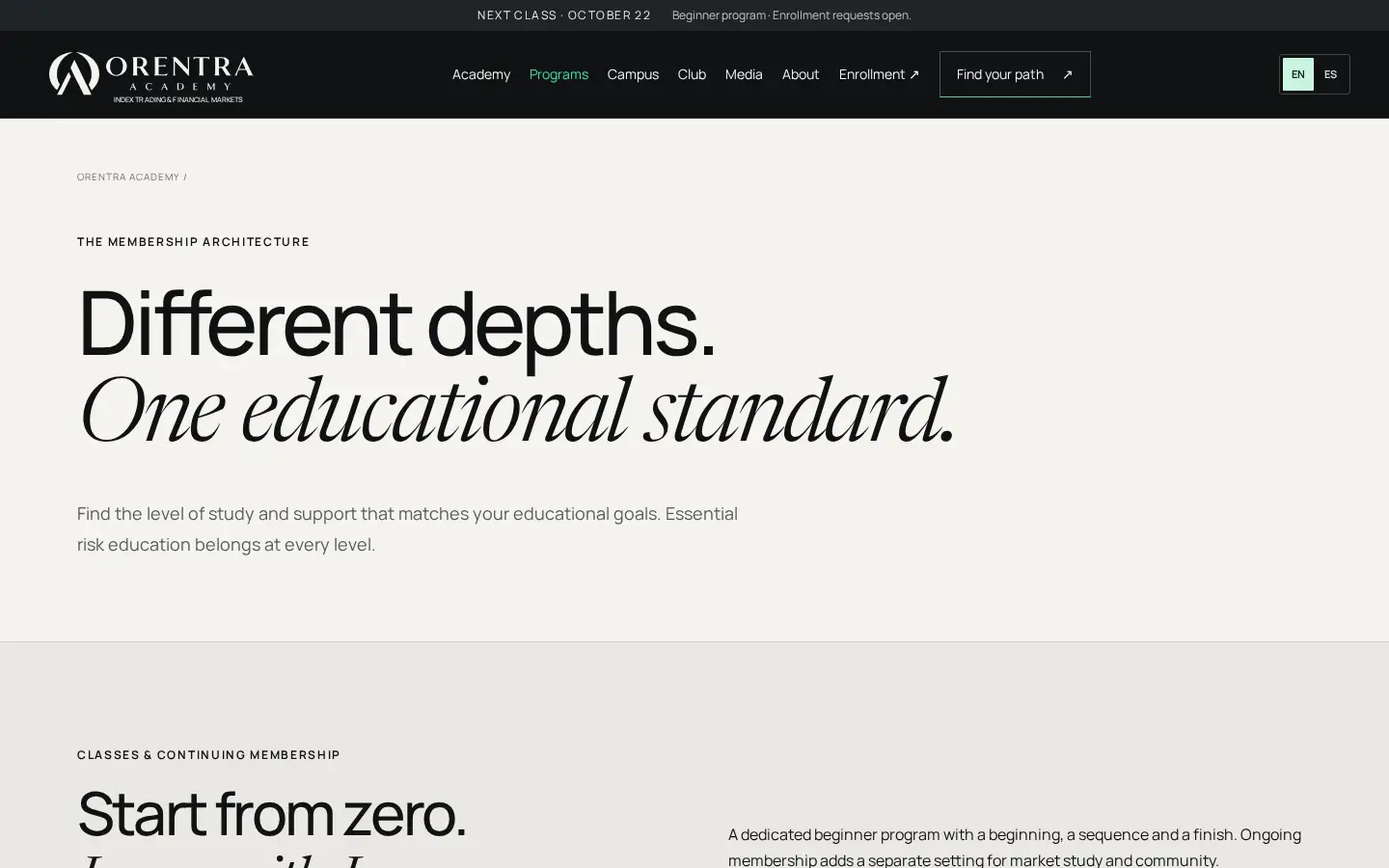 ORENTRA ACADEMY programs section.